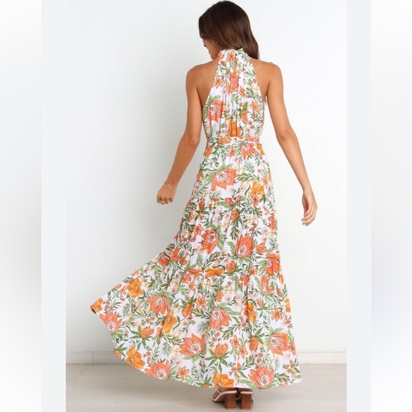Petal & Pup Orange Floral Halter Cut Out Maxi Dress size 8 - Picture 3 of 12